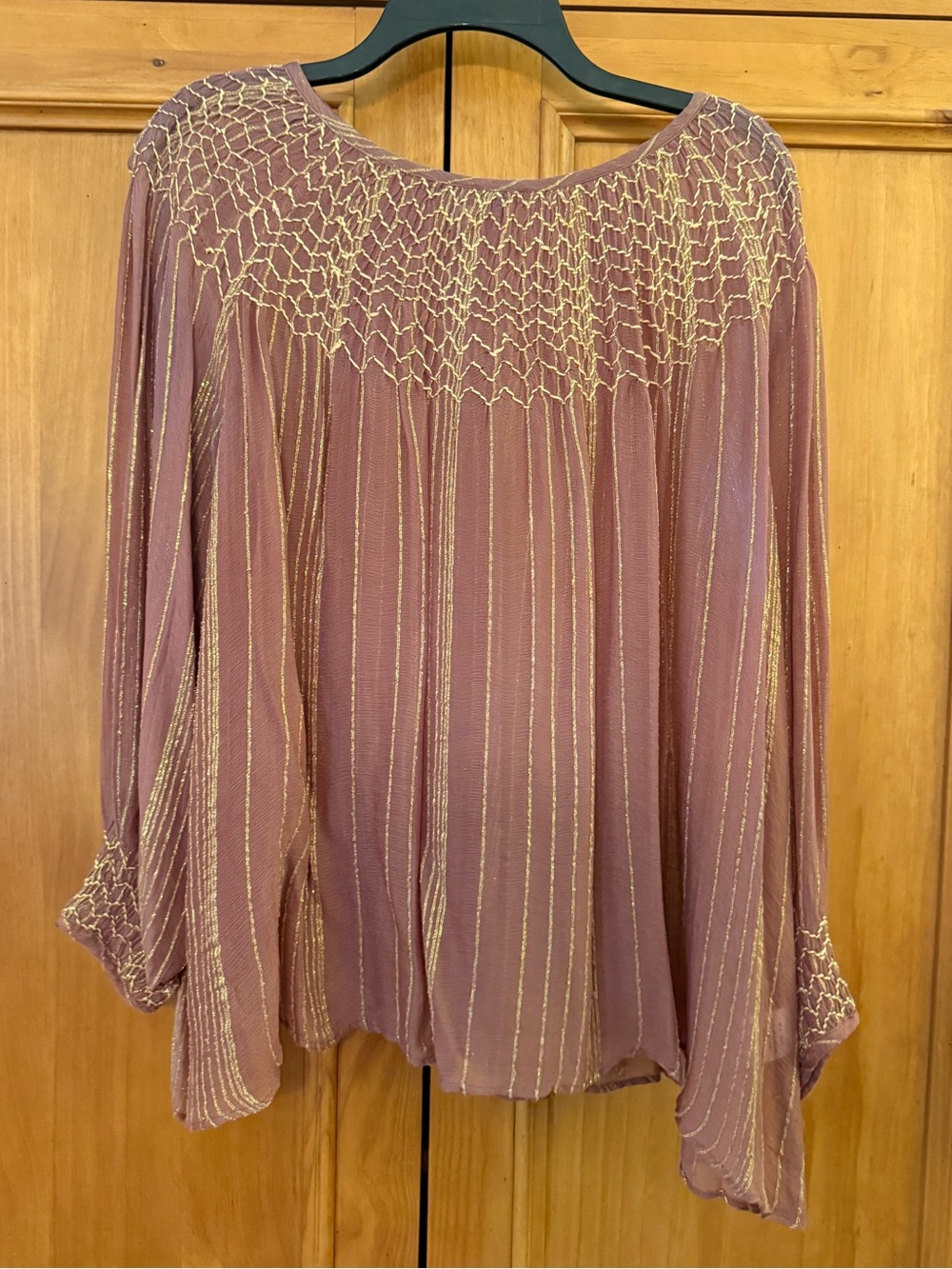 Anthropologie Love Sam Sheer Tunic Top with Smocking M
